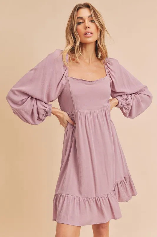 Aemi + Co Ruffled Hem Square Neck Balloon Sleeve Mini Dress | STAHlin RADIANCE