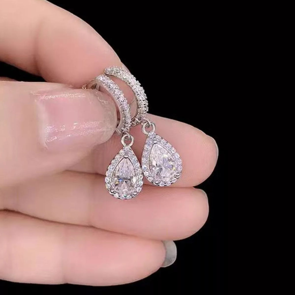 1 Carat 925 Sterling Silver Moissanite Hoop Teardrop Earrings | STAHlin RADIANCE