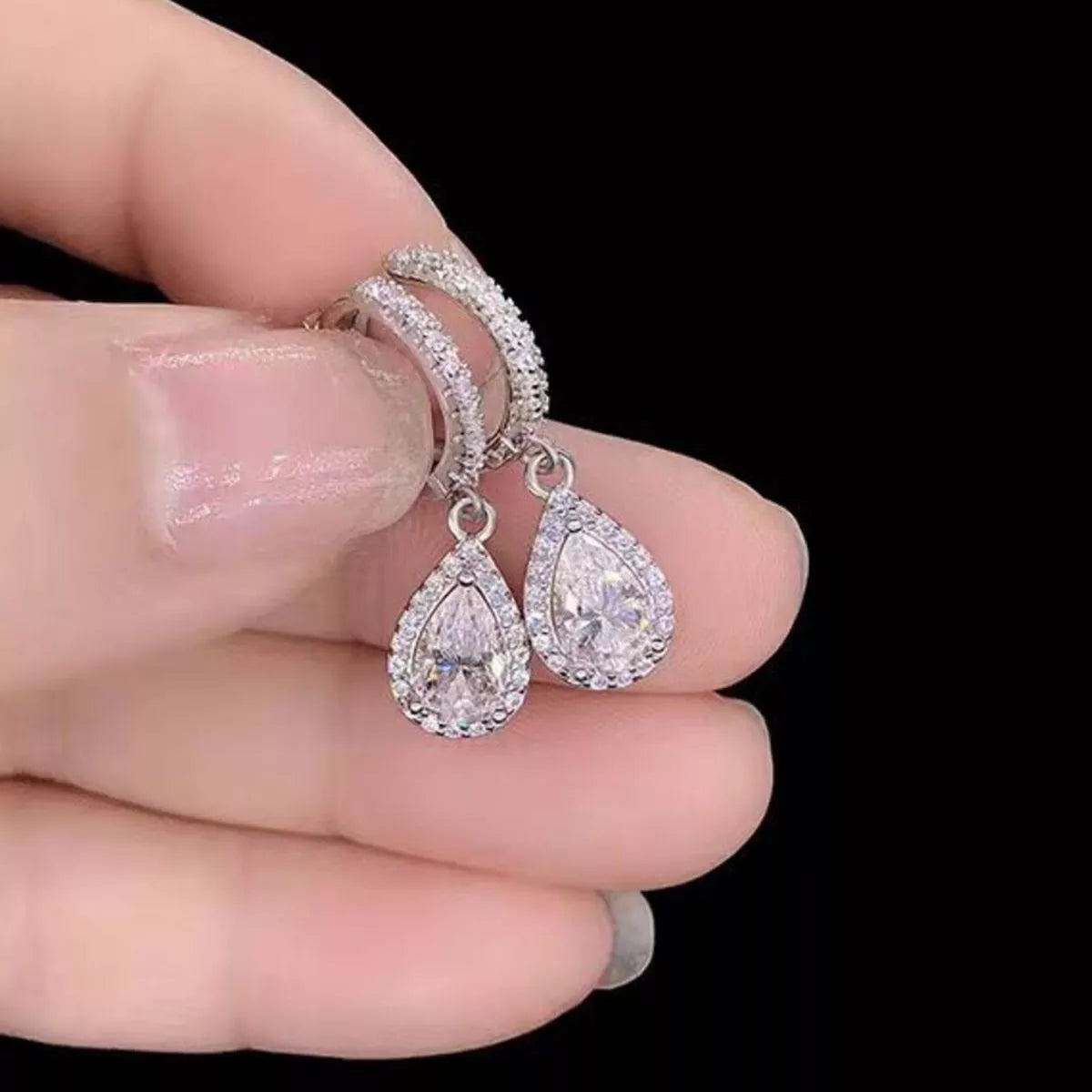 1 Carat 925 Sterling Silver Moissanite Hoop Teardrop Earrings | STAHlin RADIANCE