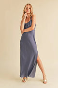 Aemi + Co Ruched Side Slit Cutout Back Maxi Cami Dress | STAHlin RADIANCE