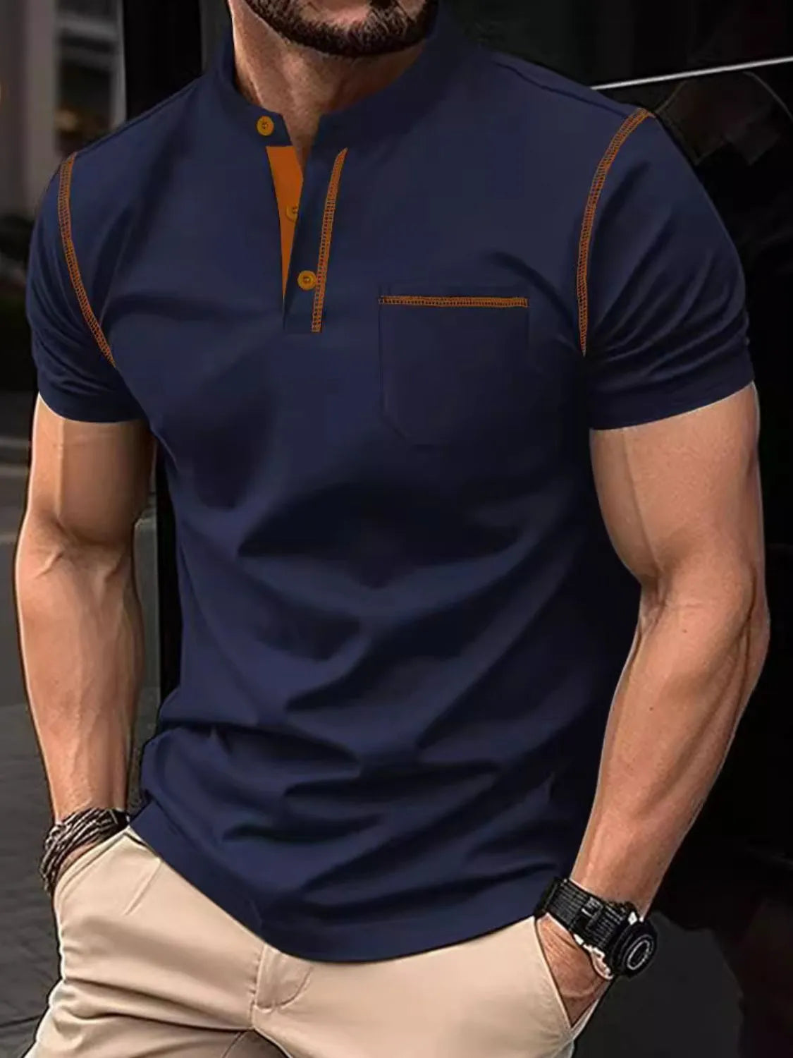 Men's Full Size Button Detail Short Sleeve Polo Plus Size | STAHlin RADIANCE