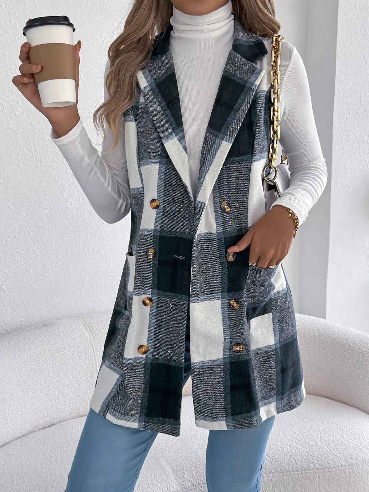 Plaid Double-Breasted Vest Coat | STAHlin RADIANCE