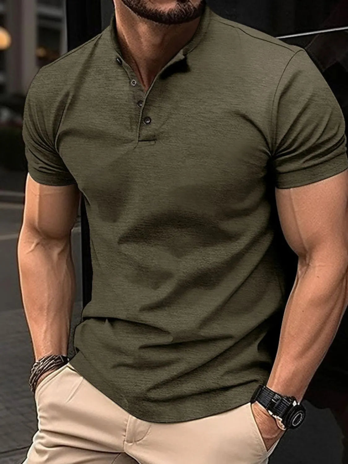 Men's Full Size Button Detail Short Sleeve Polo Plus Size | STAHlin RADIANCE