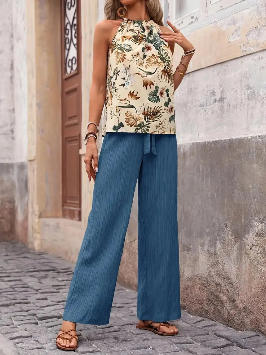 Printed Tank Top and Wide Leg Pants Set | STAHlin RADIANCE
