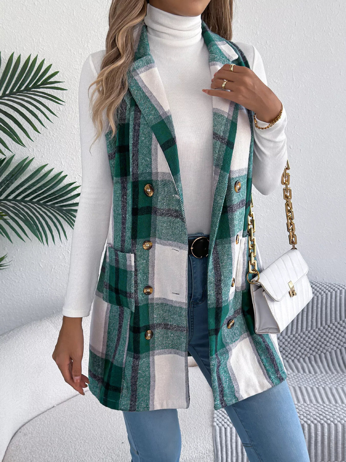 Plaid Double-Breasted Vest Coat | STAHlin RADIANCE