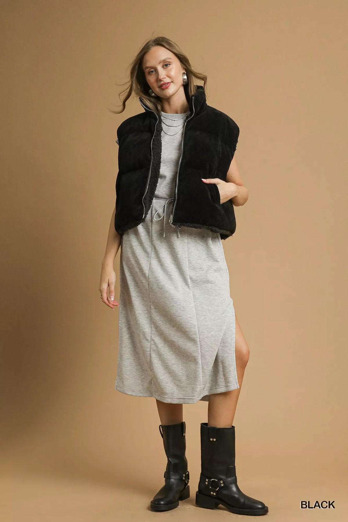 Umgee Sherpa-Lined Zip Vest with Drawstring Hem | STAHlin RADIANCE