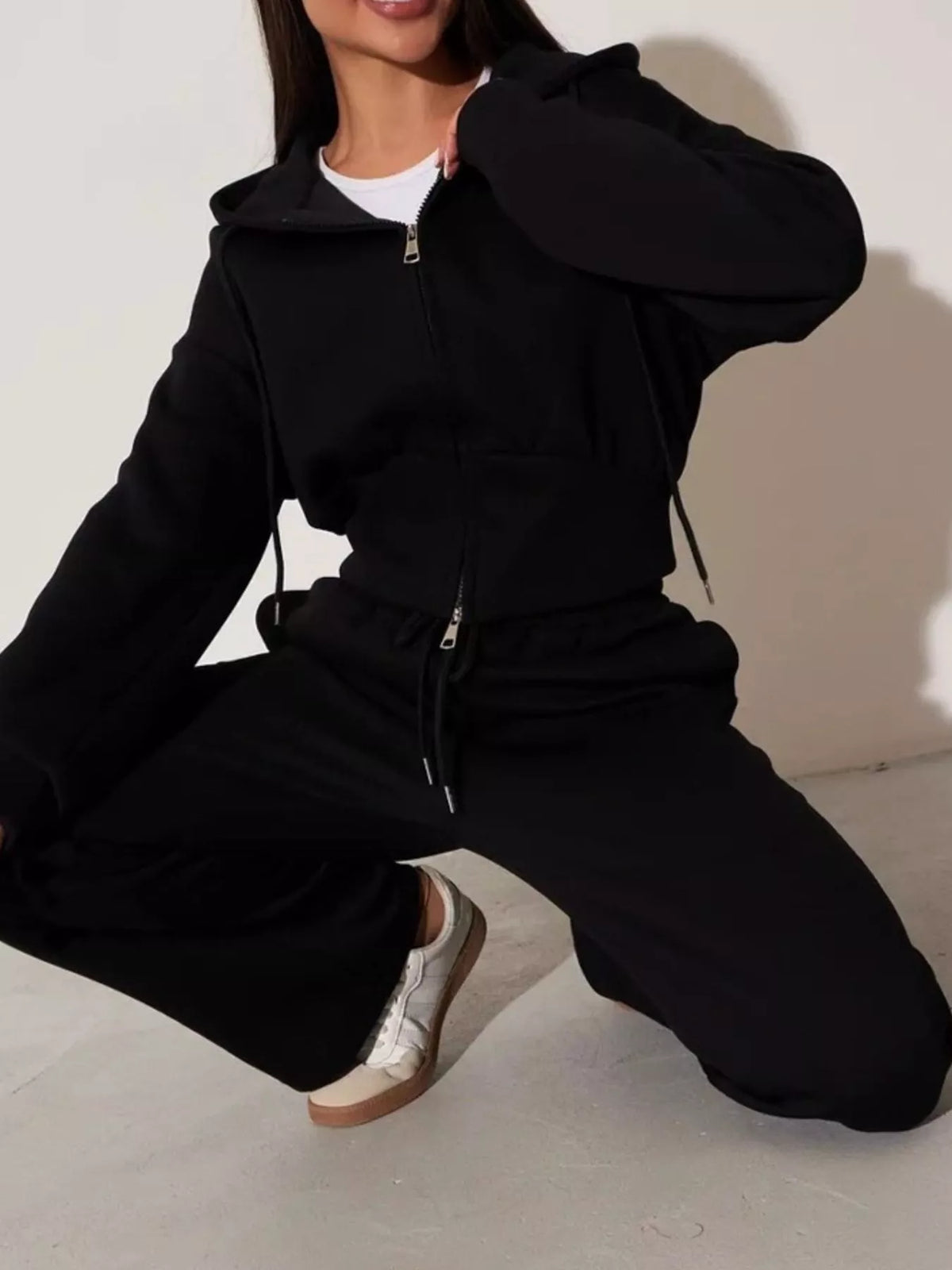 Zip-Up Hoodie and Wide-Leg Sweatpants Set | STAHlin RADIANCE