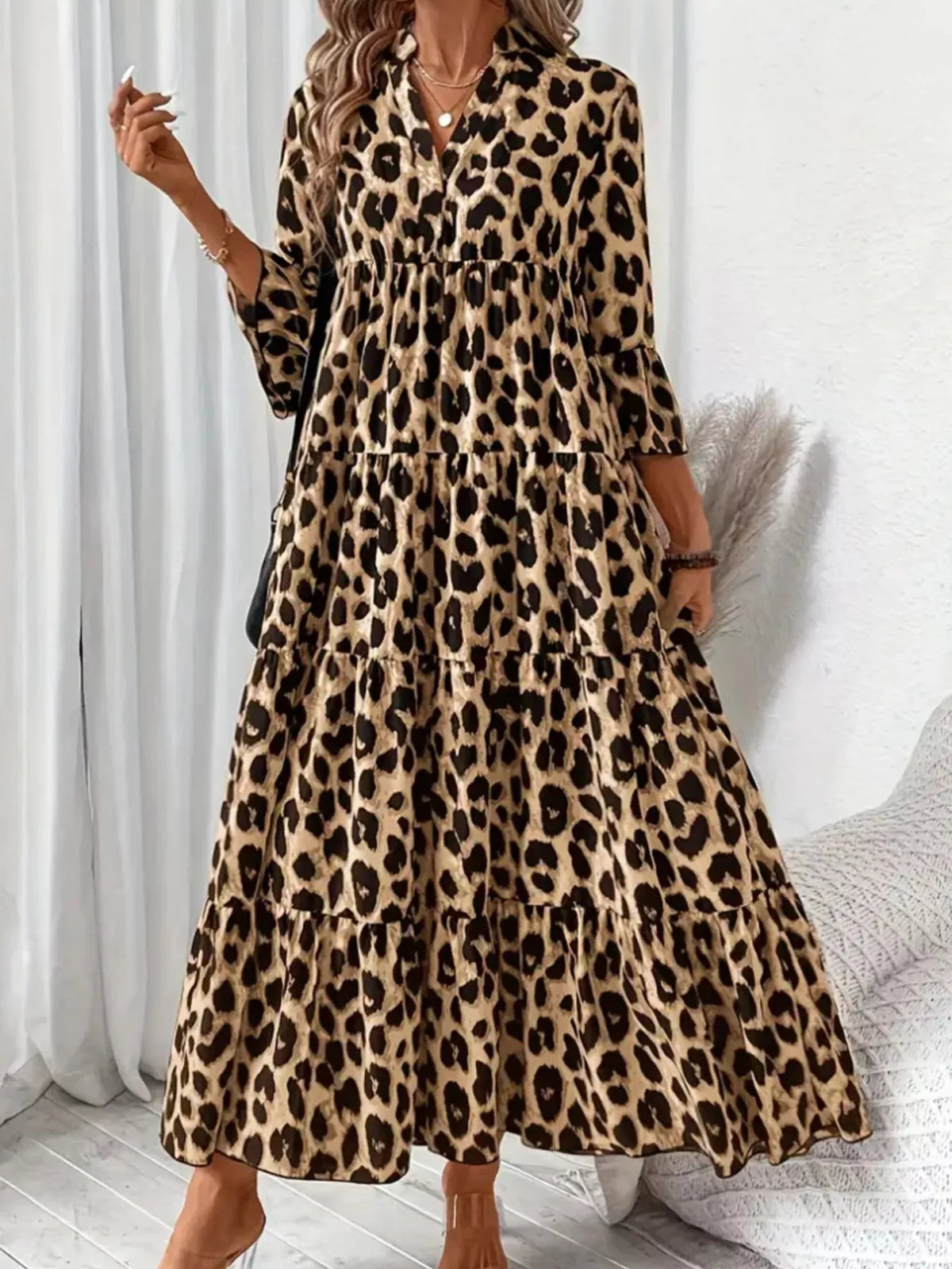 Leopard 3/4 Sleeve Midi Dress | STAHlin RADIANCE