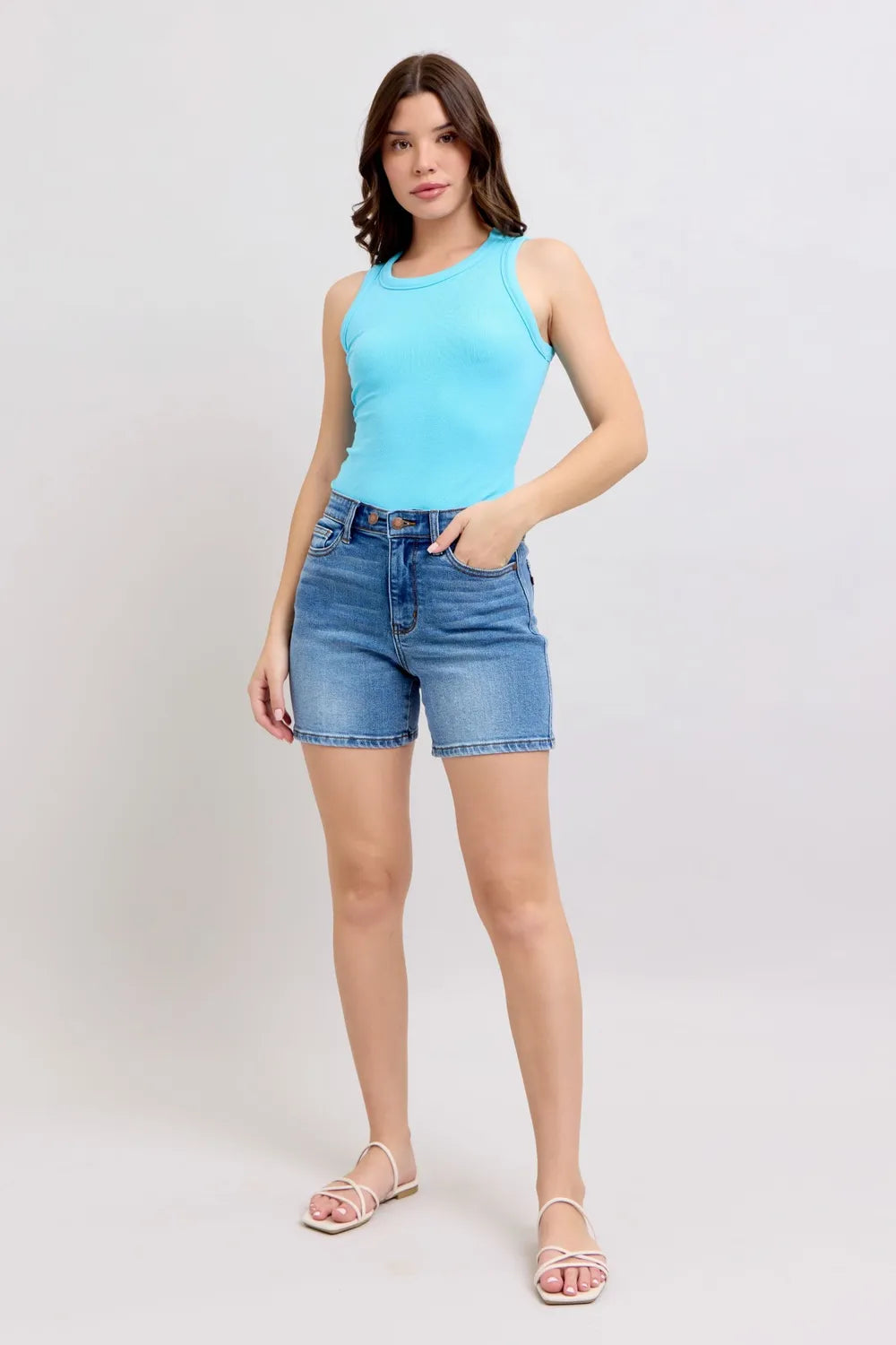 Judy Blue Full Size 2 Button Denim Shorts with Pockets Plus Size | STAHlin RADIANCE