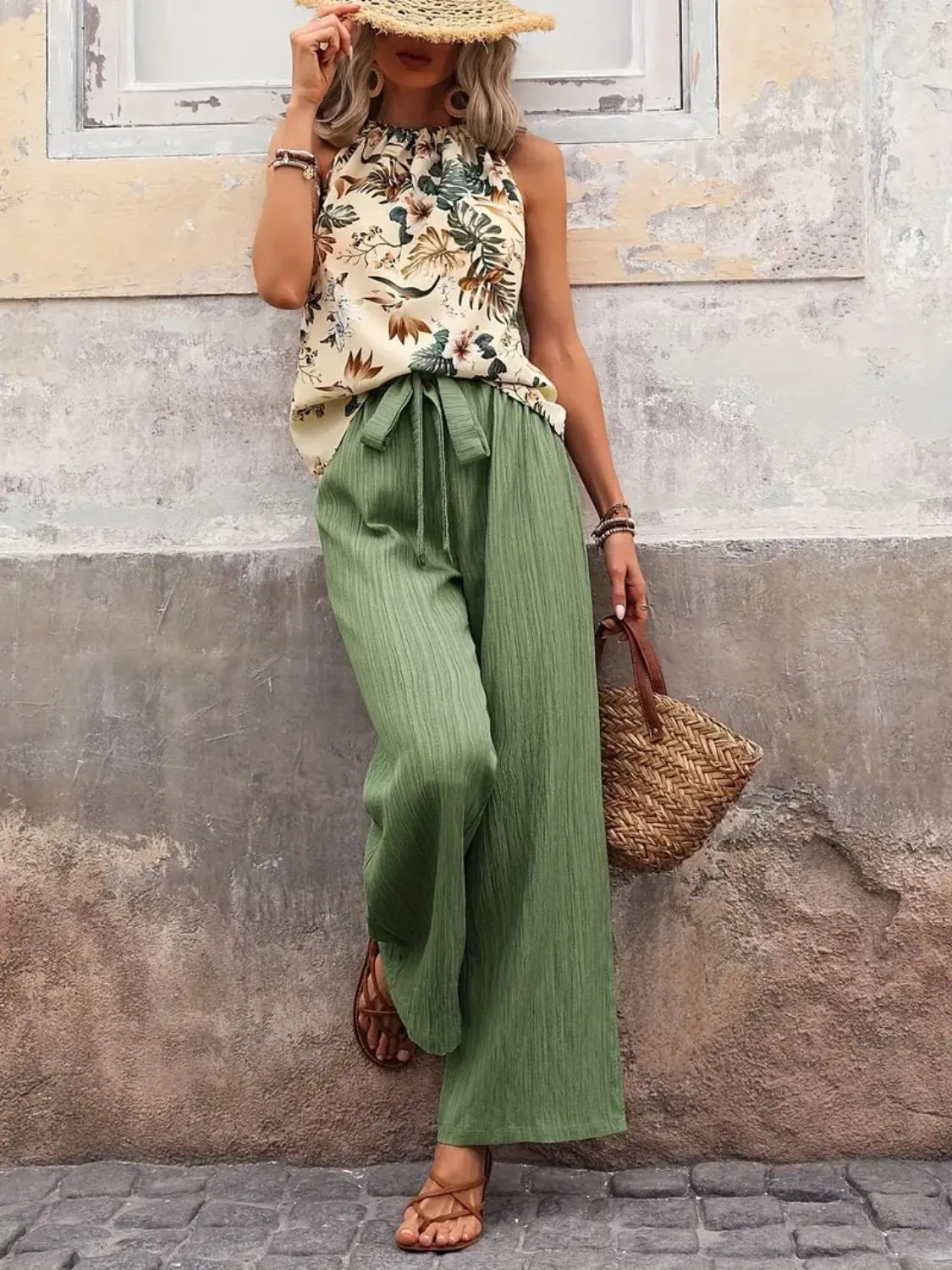 Printed Tank Top and Wide Leg Pants Set | STAHlin RADIANCE