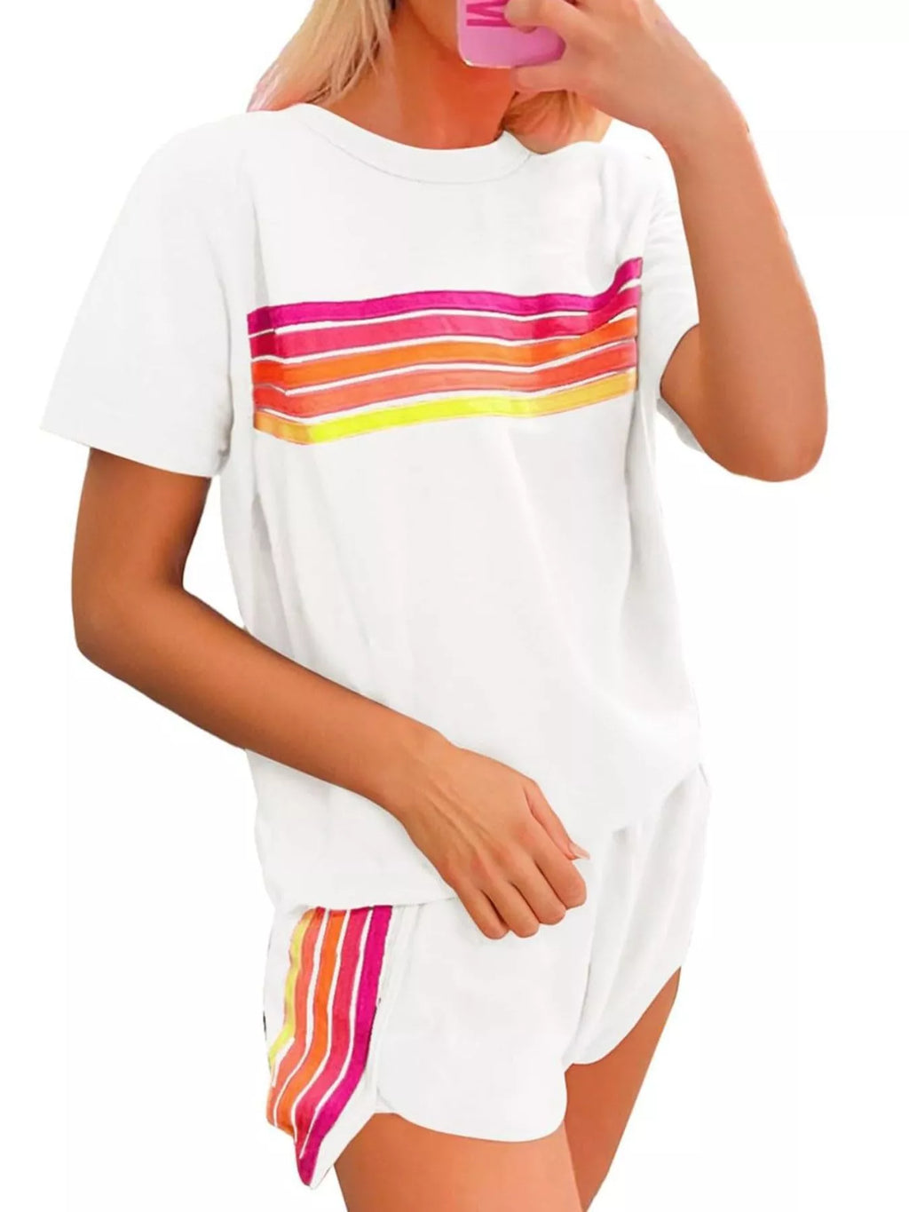 Rainbow Striped Round Neck Top and Shorts Set | STAHlin RADIANCE