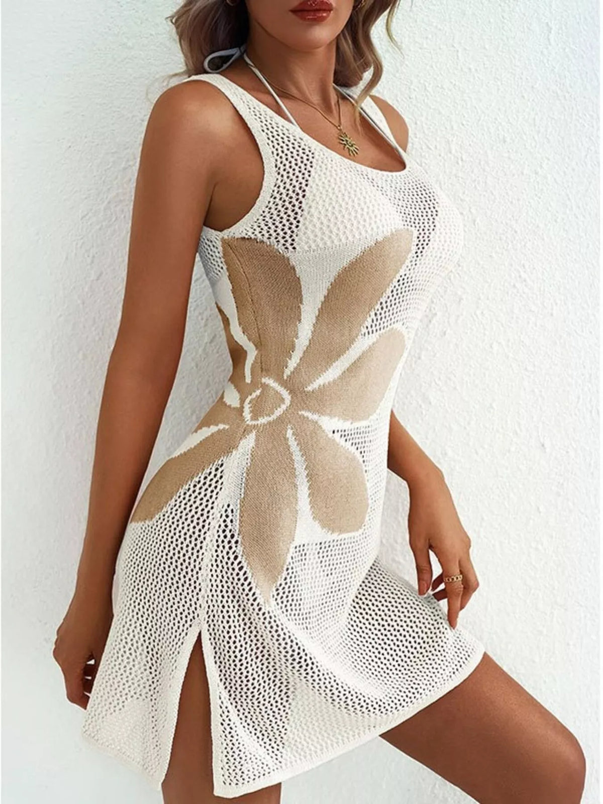 Side Slit Flower Crochet Knit Cover Up Dress | STAHlin RADIANCE