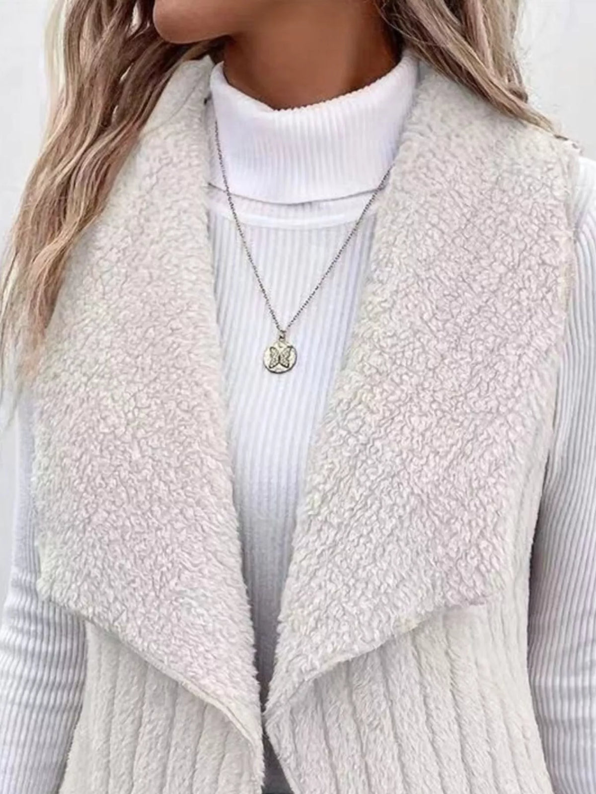 Cozy Fleece Open Front Vest Coat | STAHlin RADIANCE