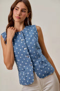 SO ME Polka Dot Denim Scallop Edge Button Down Vest Top | STAHlin RADIANCE