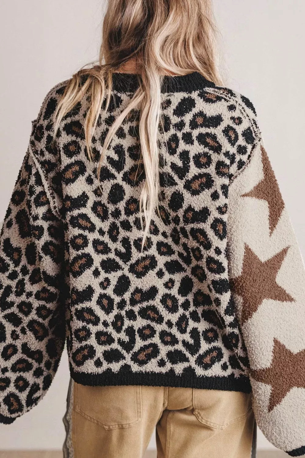 Leopard Star Pattern Round Neck Long Sleeve Shift Sweater | STAHlin RADIANCE