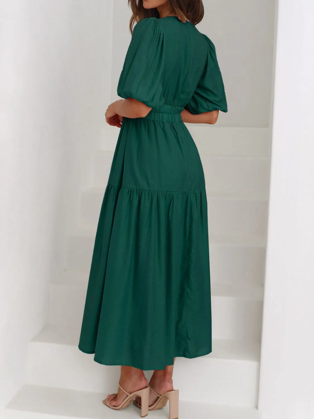 V-Neck Puff Sleeve Midi Dress | STAHlin RADIANCE