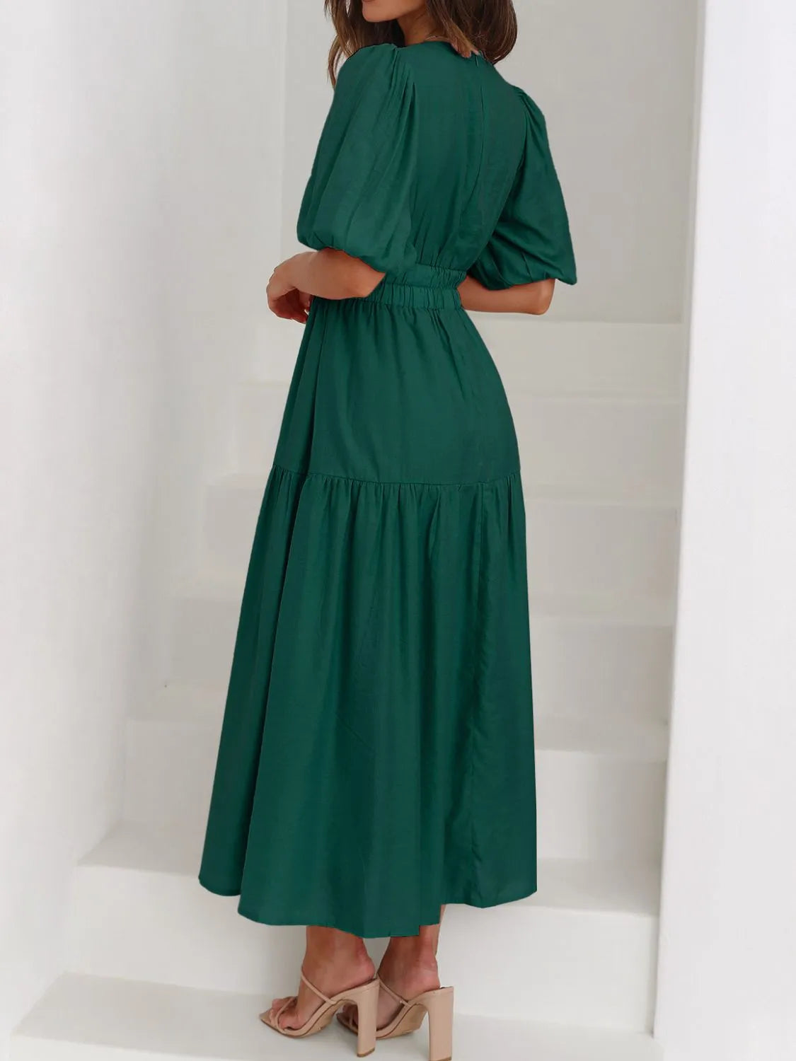 V-Neck Puff Sleeve Midi Dress | STAHlin RADIANCE