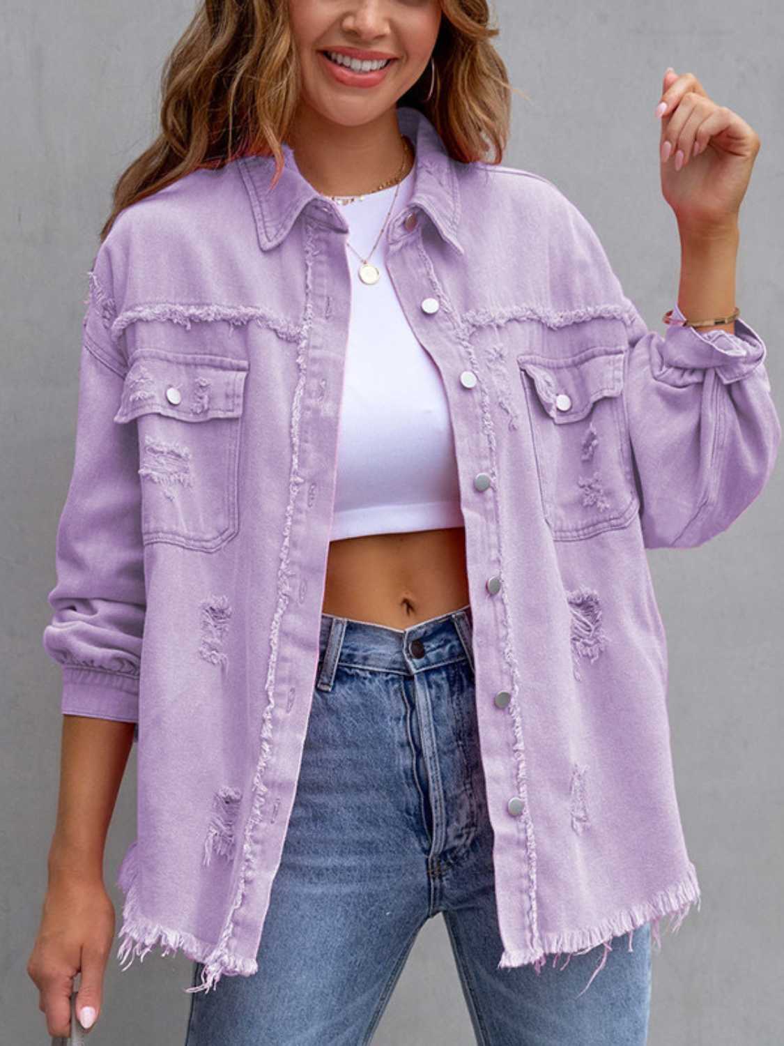 Distressed Drop Shoulder Denim Jacket | STAHlin RADIANCE