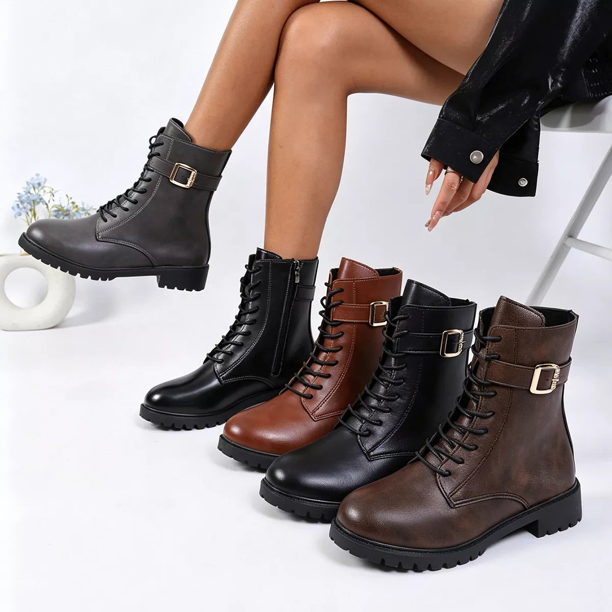 Round Toe Lace Up Boots | STAHlin RADIANCE
