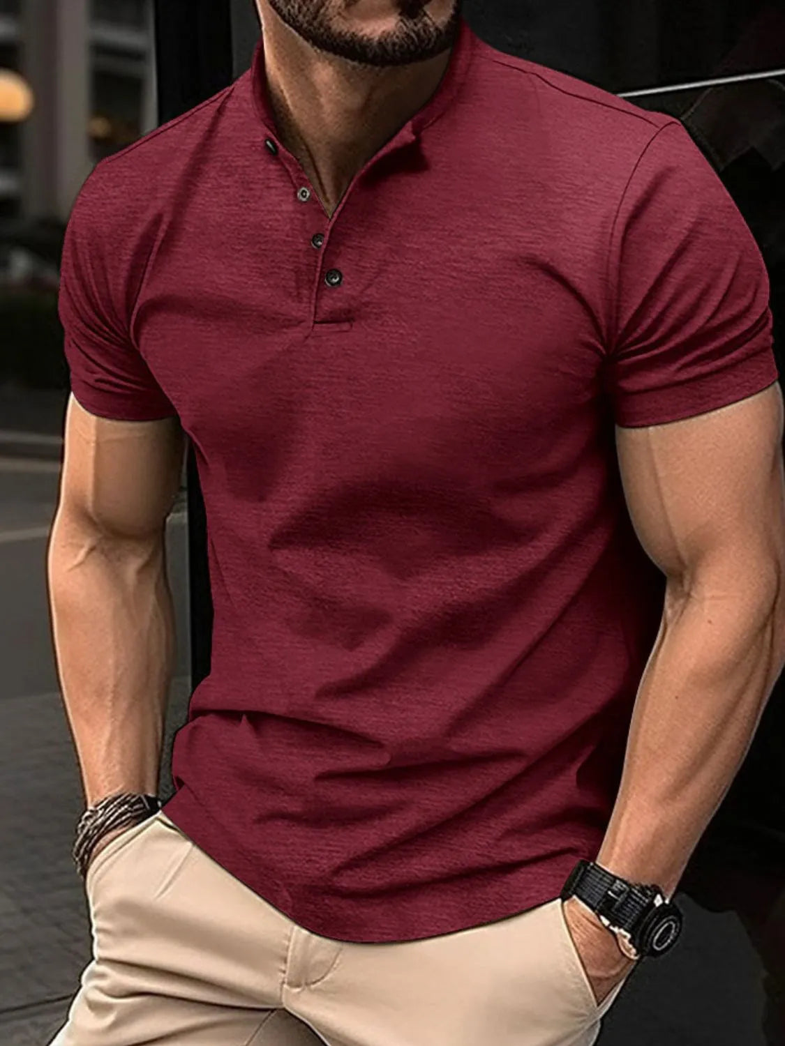 Men's Full Size Button Detail Short Sleeve Polo Plus Size | STAHlin RADIANCE