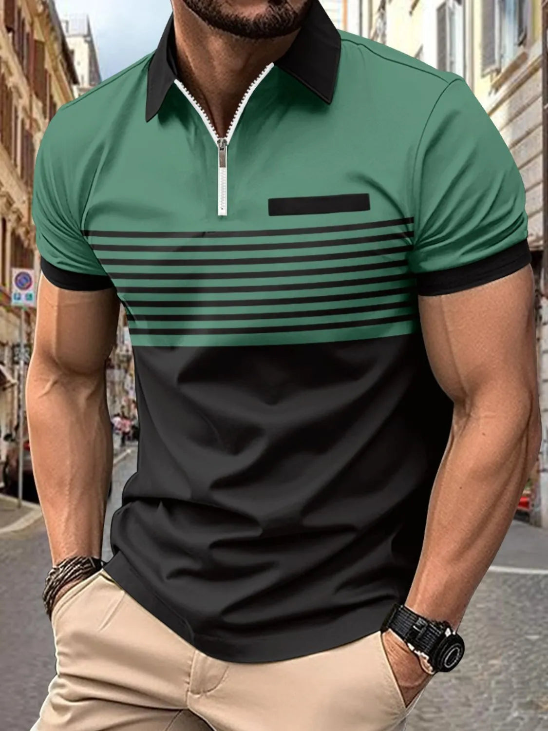 Men's Full Size Collared Neck Contrast Polo Plus Size | STAHlin RADIANCE