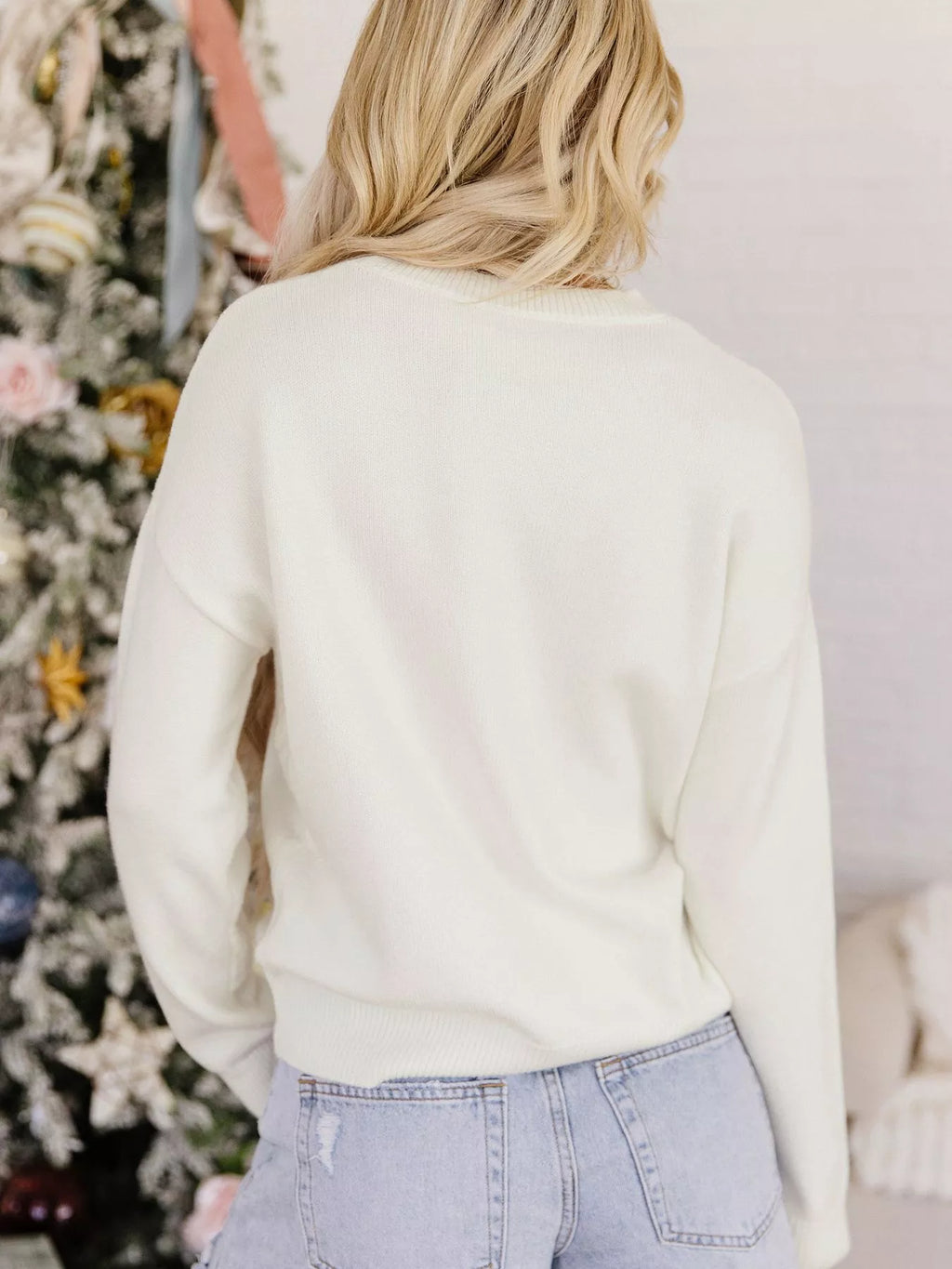 Christmas Tree Bow Drop Shoulder Knit Sweater | STAHlin RADIANCE