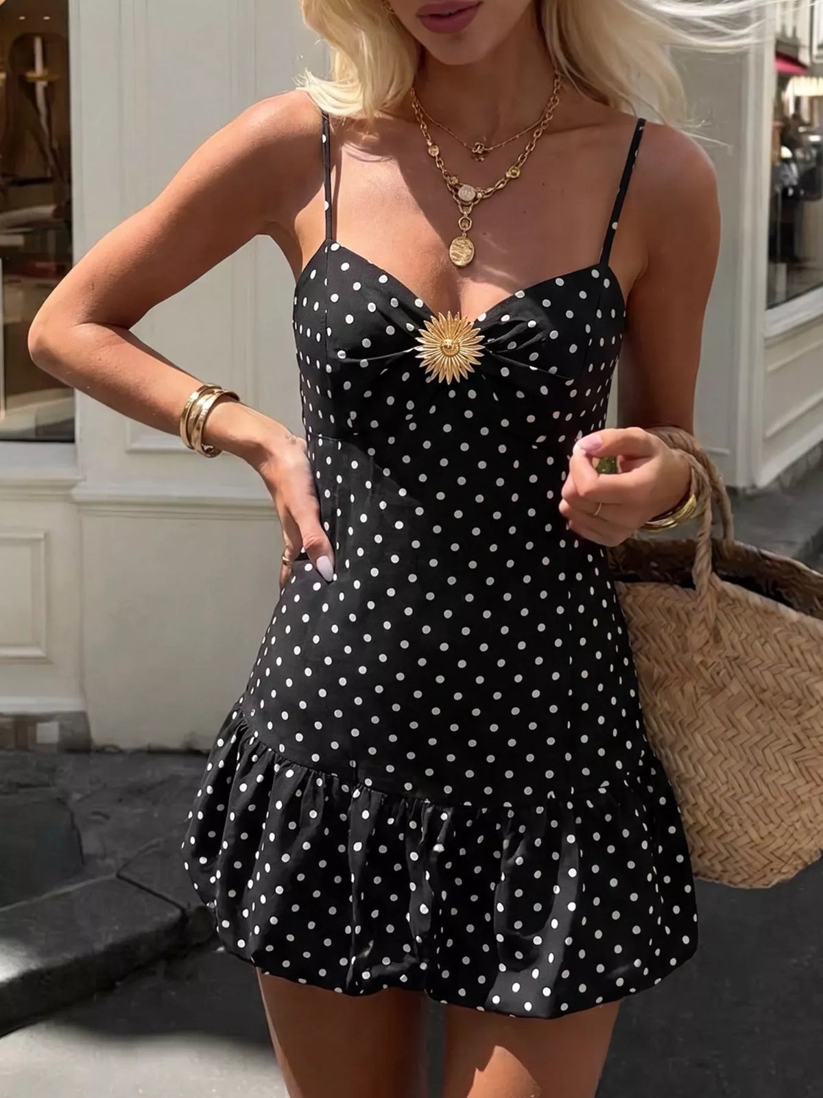 Polka Dot Ruffle Hem Spaghetti Strap Dress | STAHlin RADIANCE