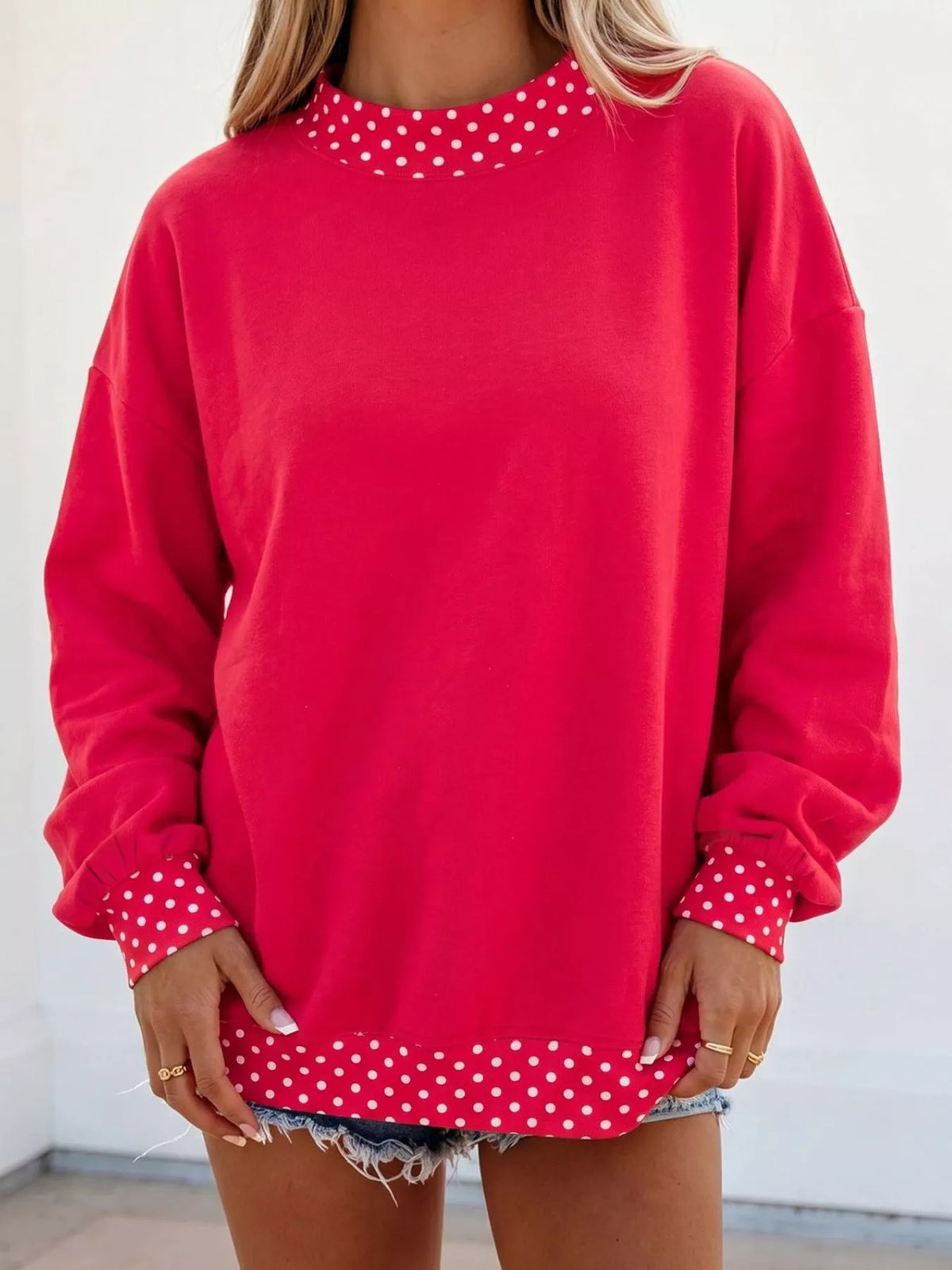 Polka Dot Trim Contrast Crew Neck Sweatshirt | STAHlin RADIANCE