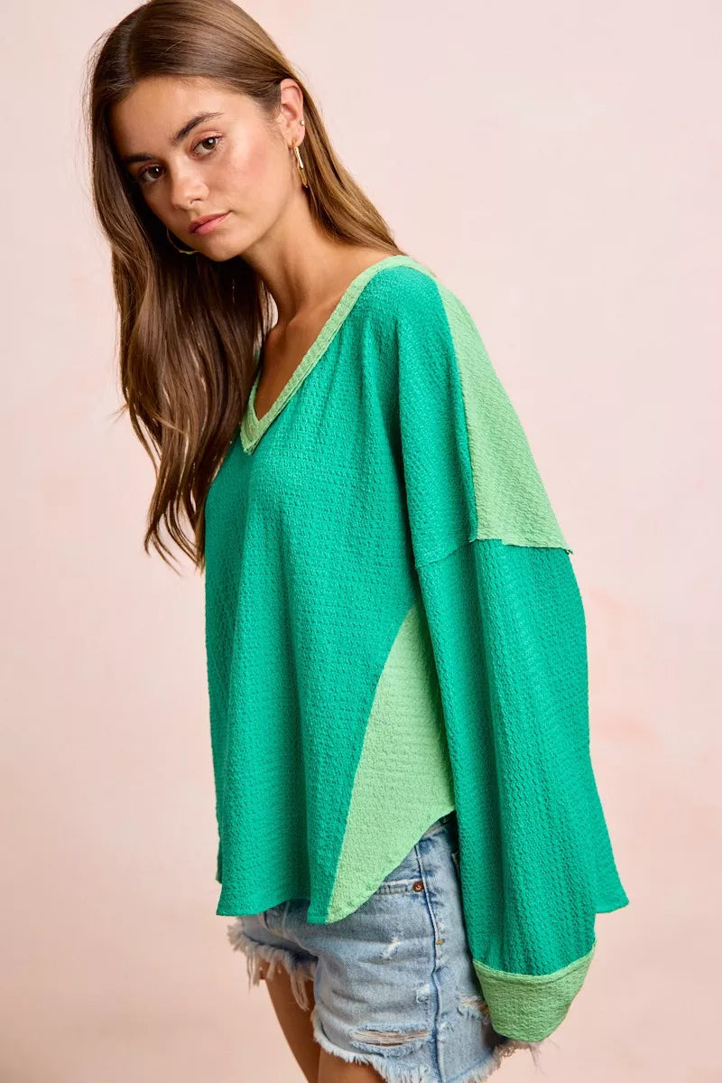BiBi Textured Jersey Color Block Top With Cut Edge | STAHlin RADIANCE