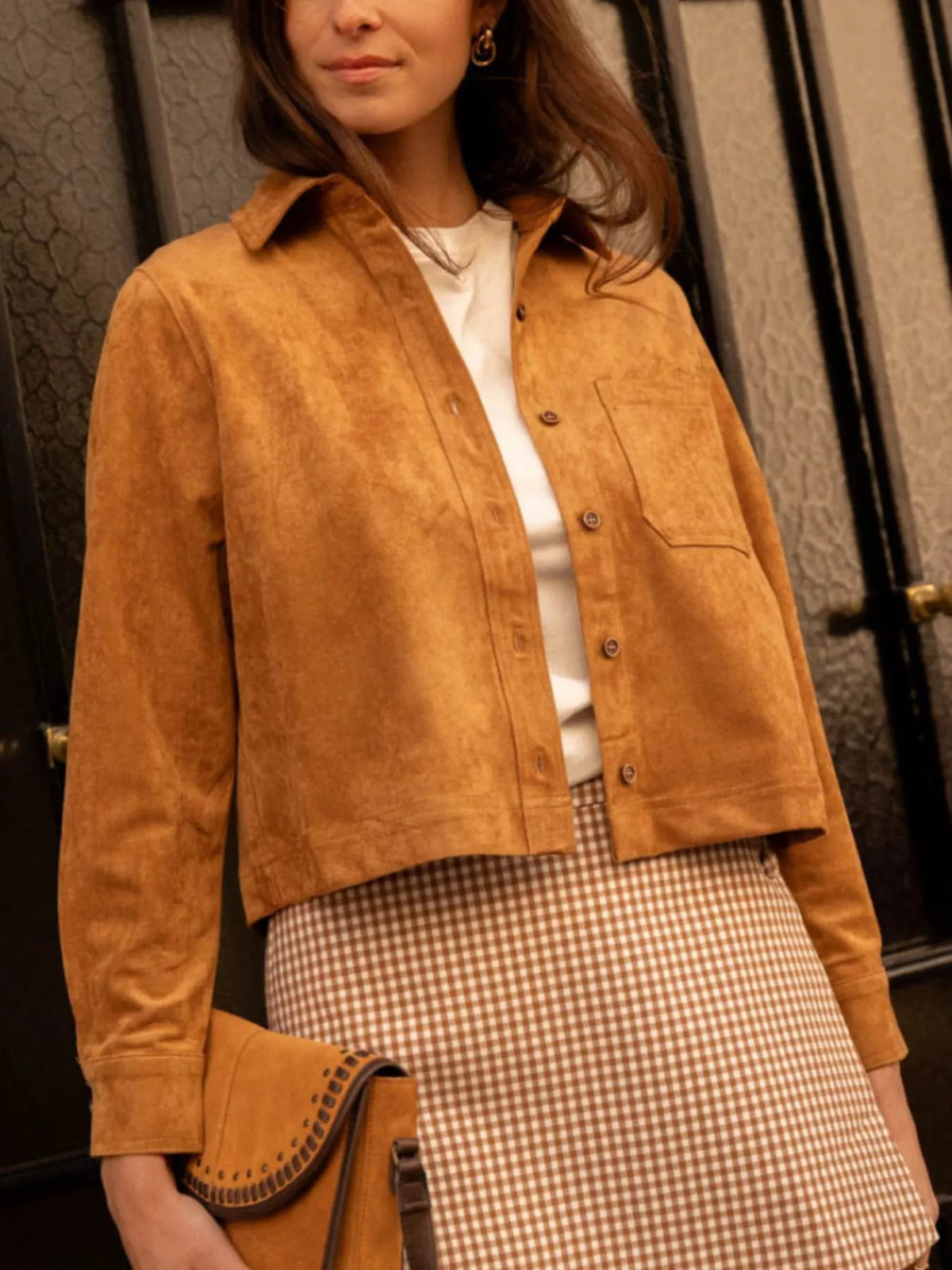 Cropped Faux Suede Button-Down Jacket | STAHlin RADIANCE
