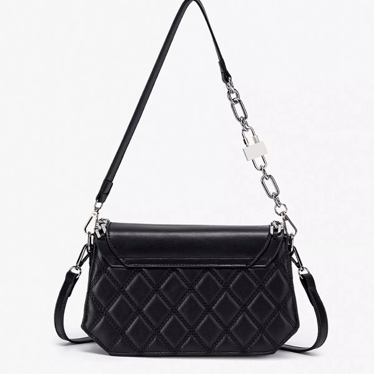 Quilted PU Leather Crossbody Bag with Rhinestone Decor | STAHlin RADIANCE