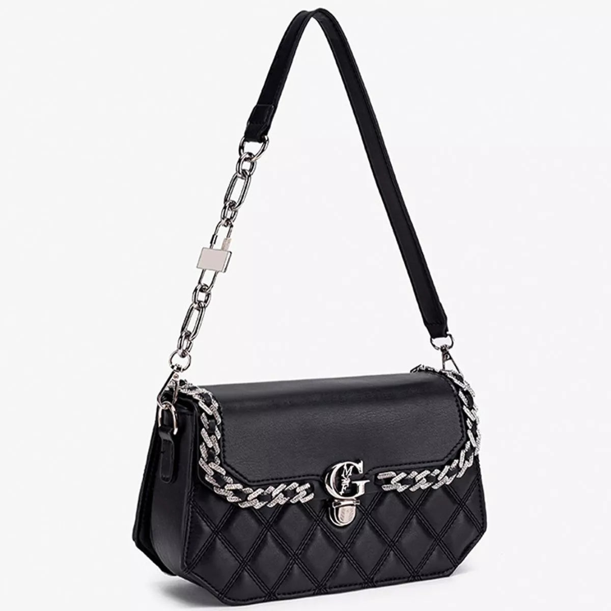 Quilted PU Leather Crossbody Bag with Rhinestone Decor | STAHlin RADIANCE