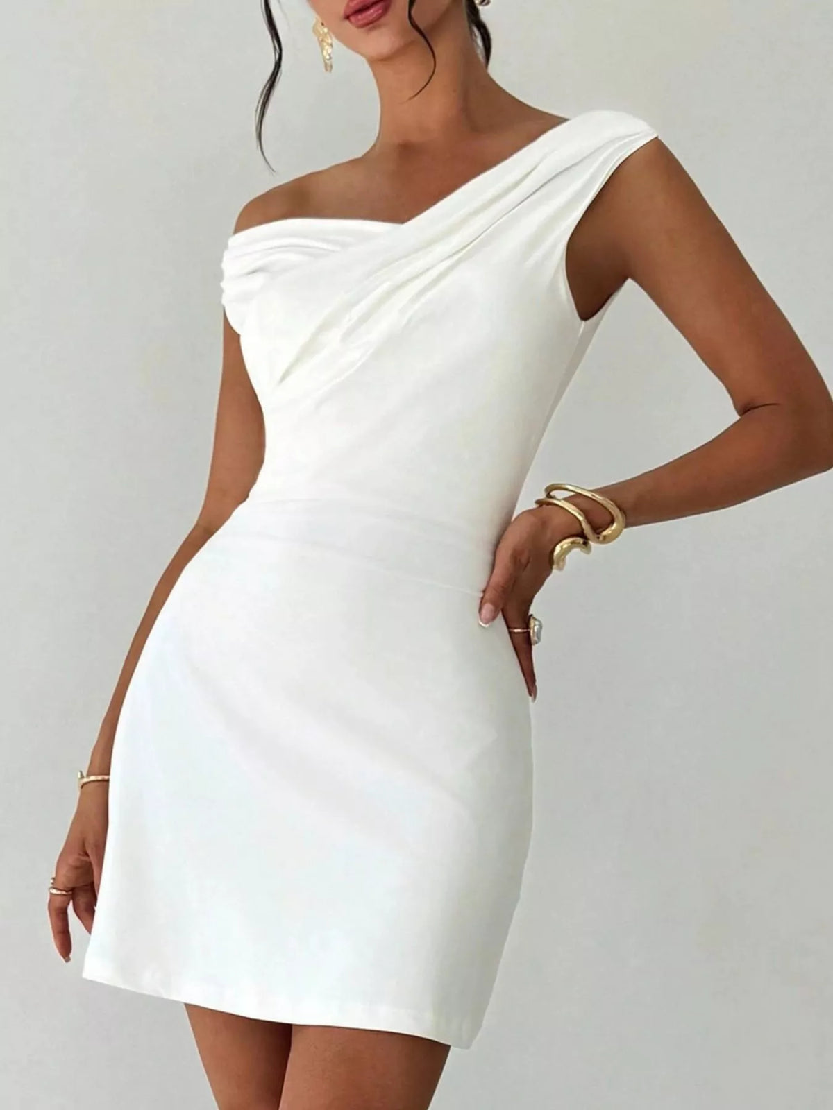 Elegant Off-Shoulder Draped Mini Dress | STAHlin RADIANCE