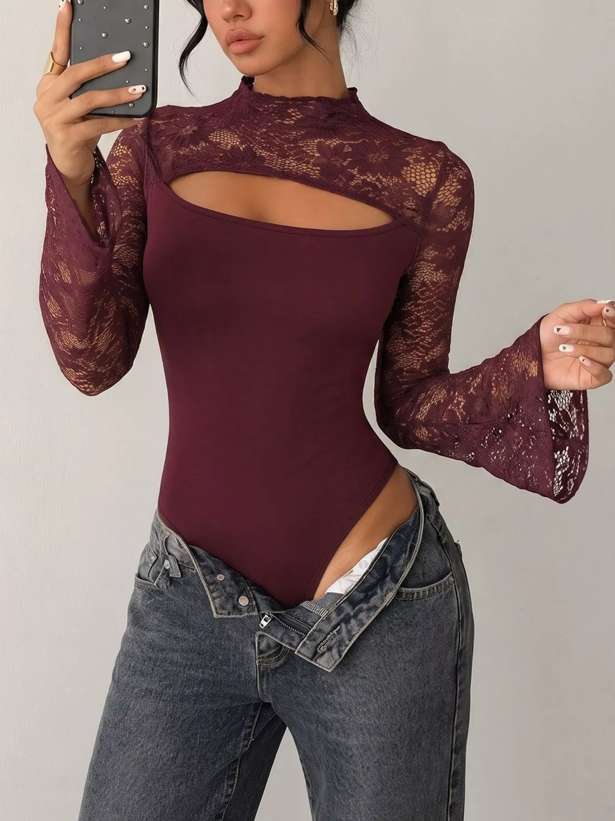 Lace Cut-out Flare Sleeve Bodysuit | STAHlin RADIANCE