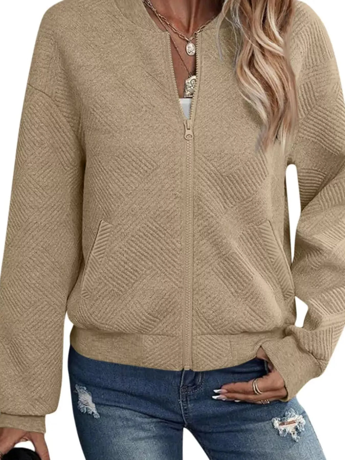 Textured Knit Zip-Up Jacket | STAHlin RADIANCE