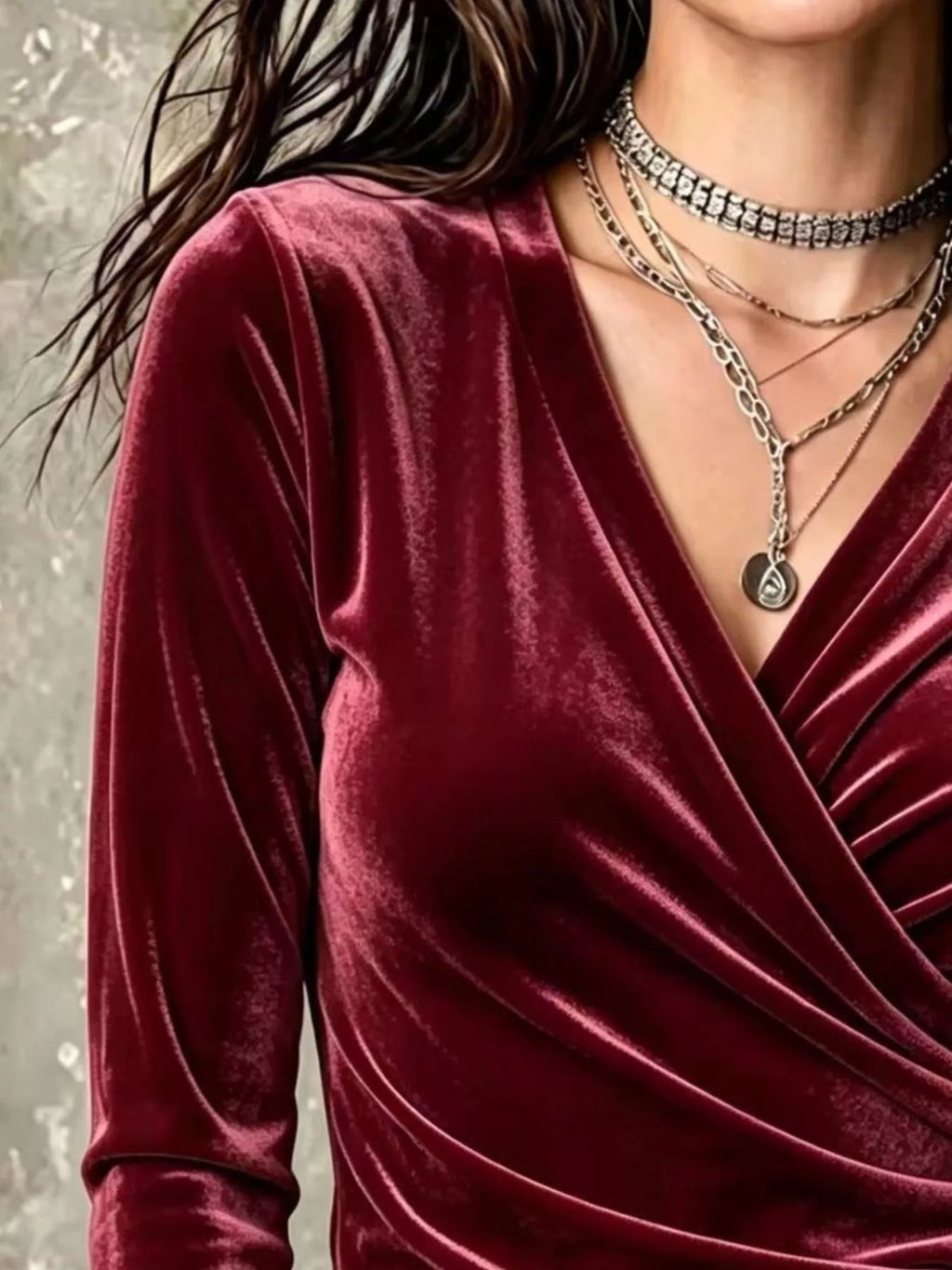Full Size Velvet Wrap-Front Long Sleeve T-Shirt Plus Size | STAHlin RADIANCE