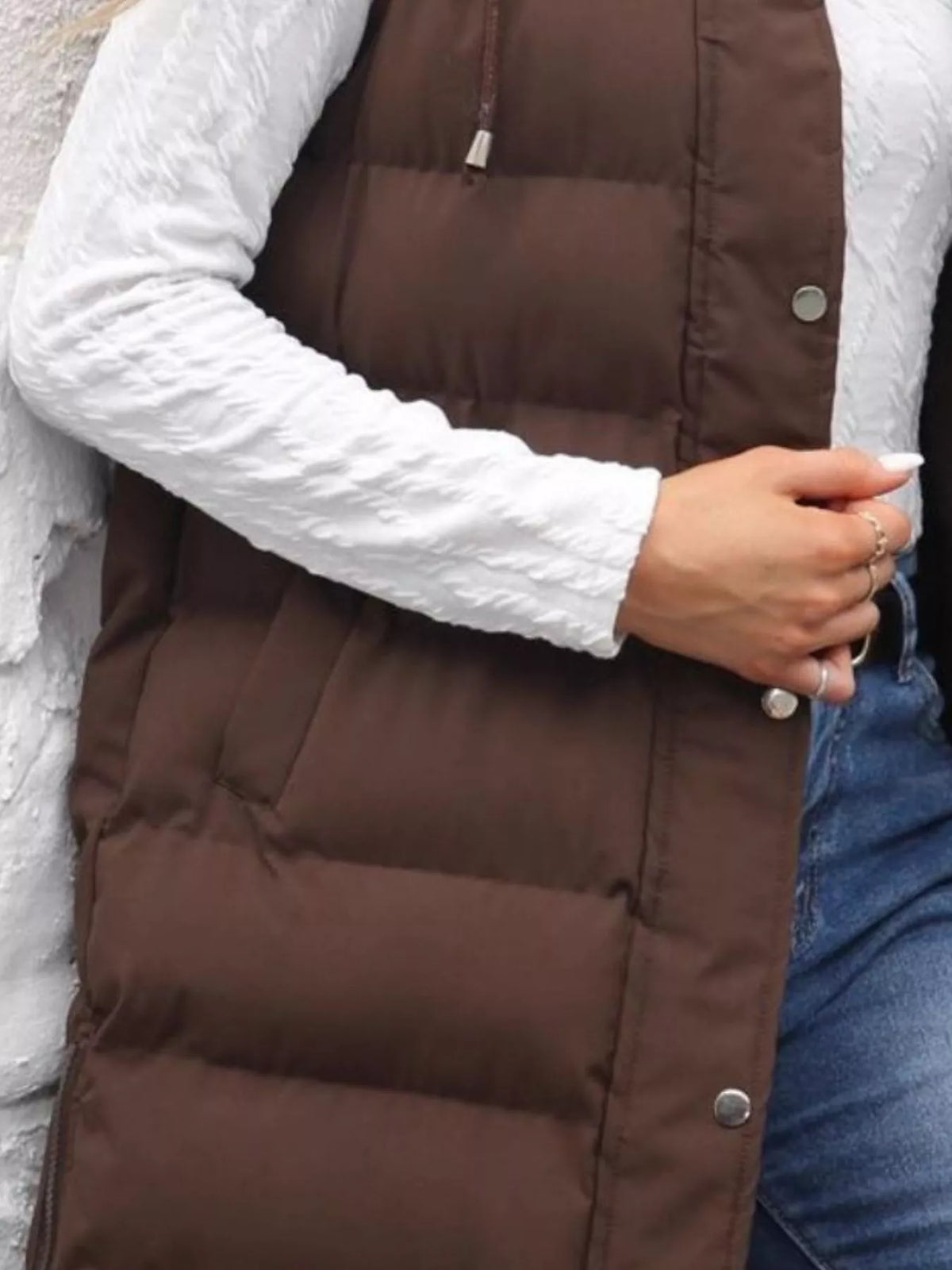 Full Size Snap Down Hooded Padded Longline Vest Coat Plus Size | STAHlin RADIANCE