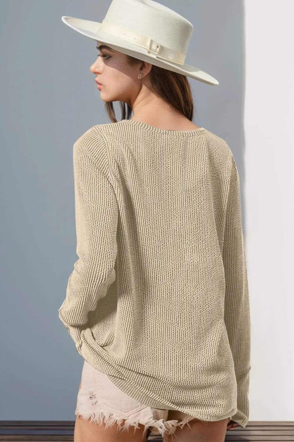 Double Take Full Size Notched Thumbhole Long Sleeve T-Shirt | STAHlin RADIANCE