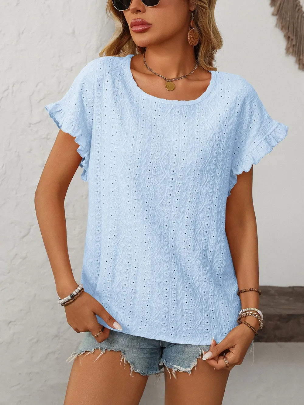 Mandy Eyelet Round Neck Short Sleeve Top | STAHlin RADIANCE