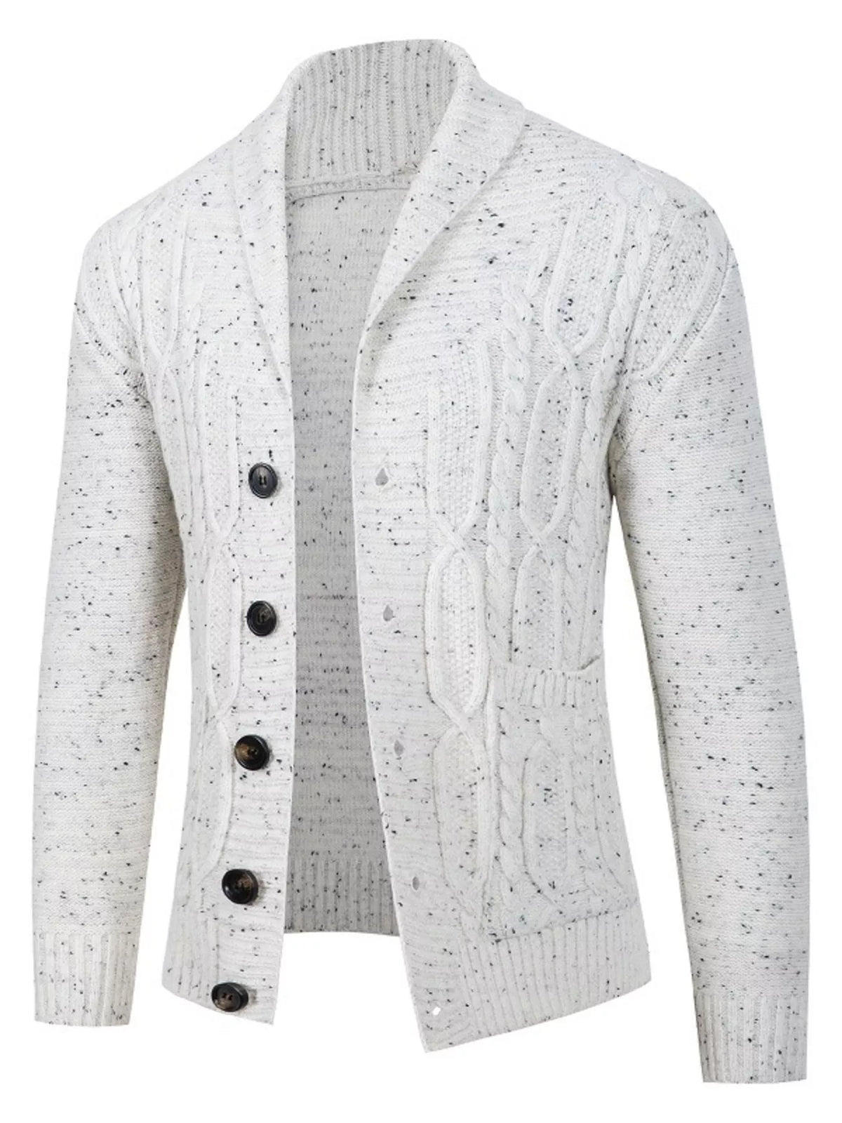 Men's Plus Size Speckled Cable Knit Shawl Collar Cardigan | STAHlin RADIANCE