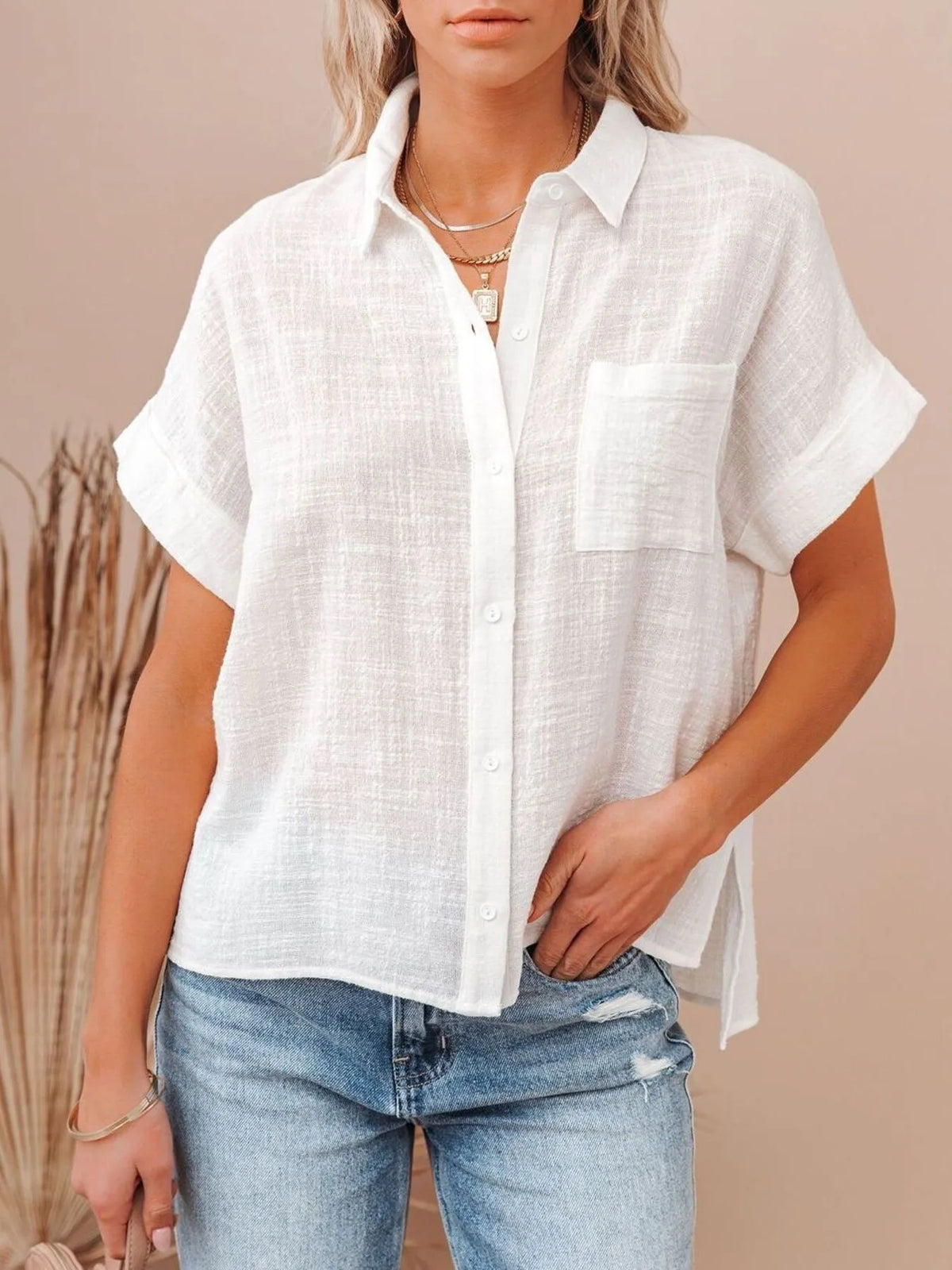 Full Size Button Up Short Sleeve Shirt Plus Size | STAHlin RADIANCE