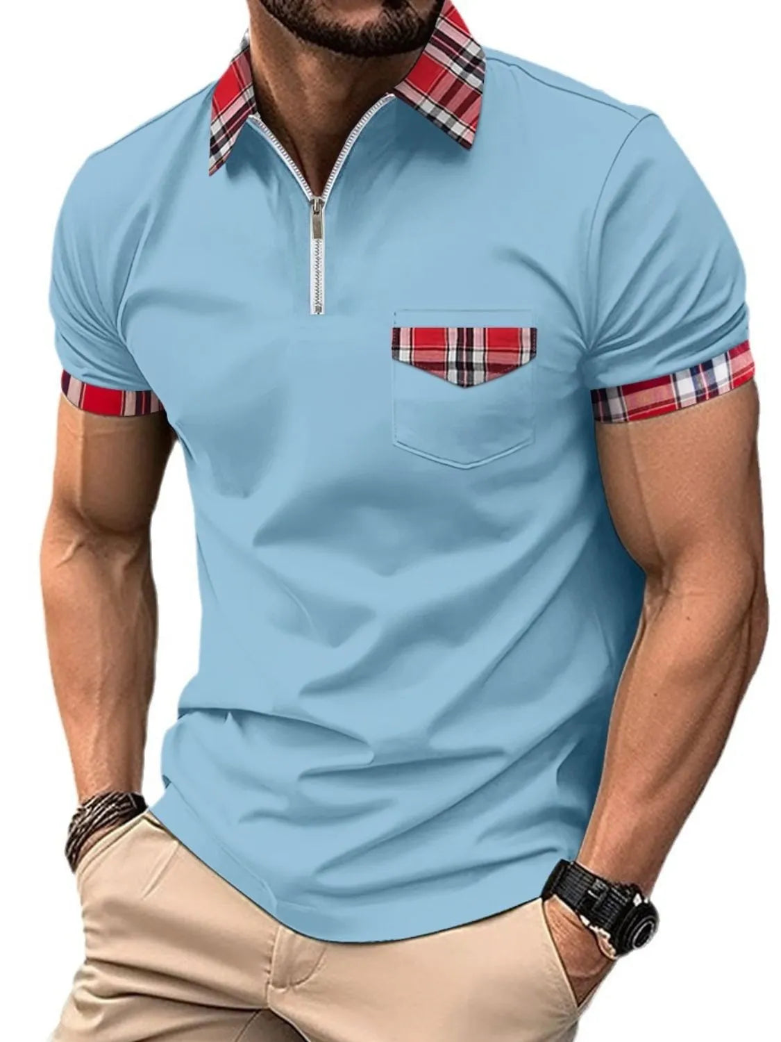 Men's Full Size Zip Collar Short Sleeve Polo Plus Size | STAHlin RADIANCE