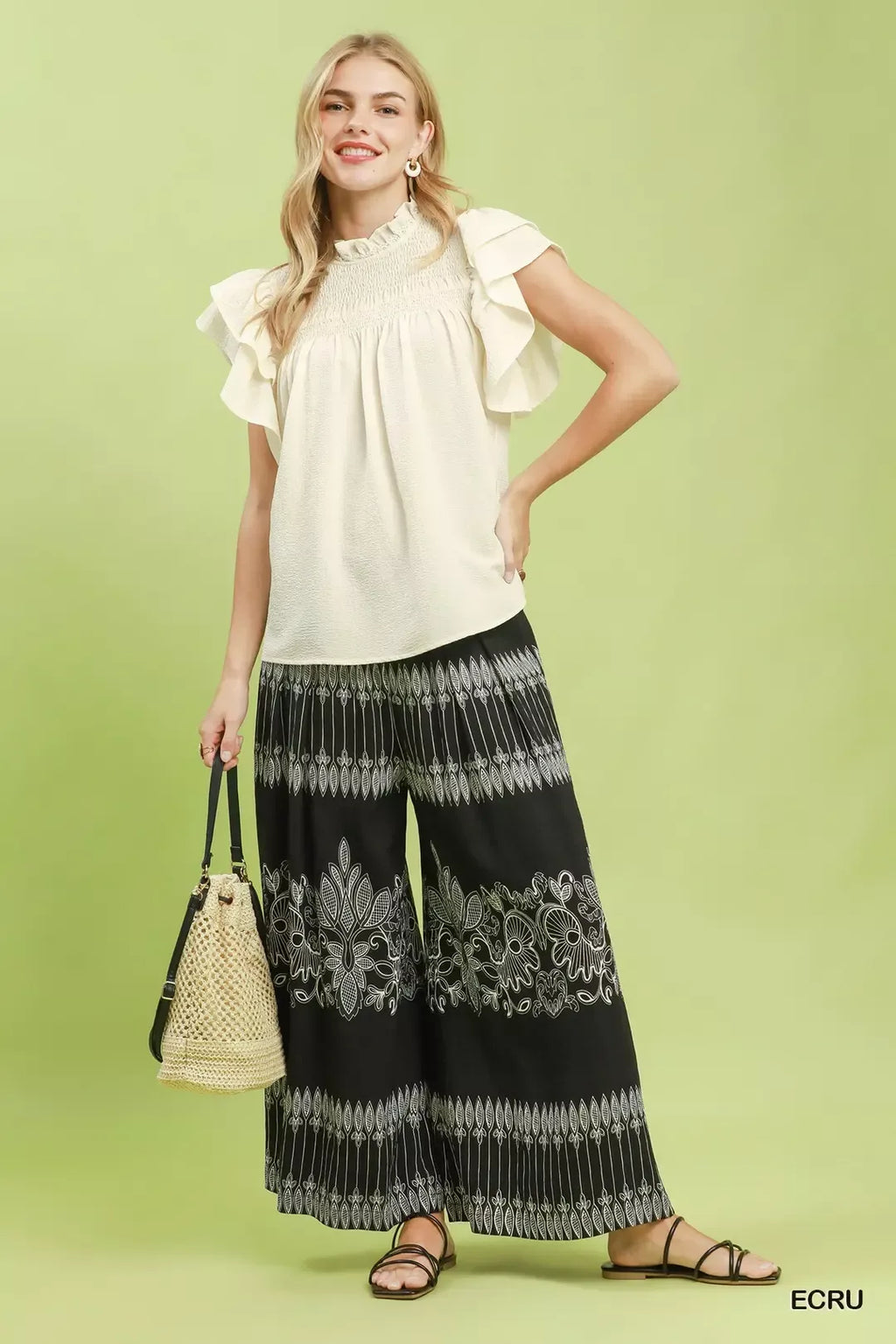 Umgee Smocked Ruffle Sleeve Textured Top | STAHlin RADIANCE