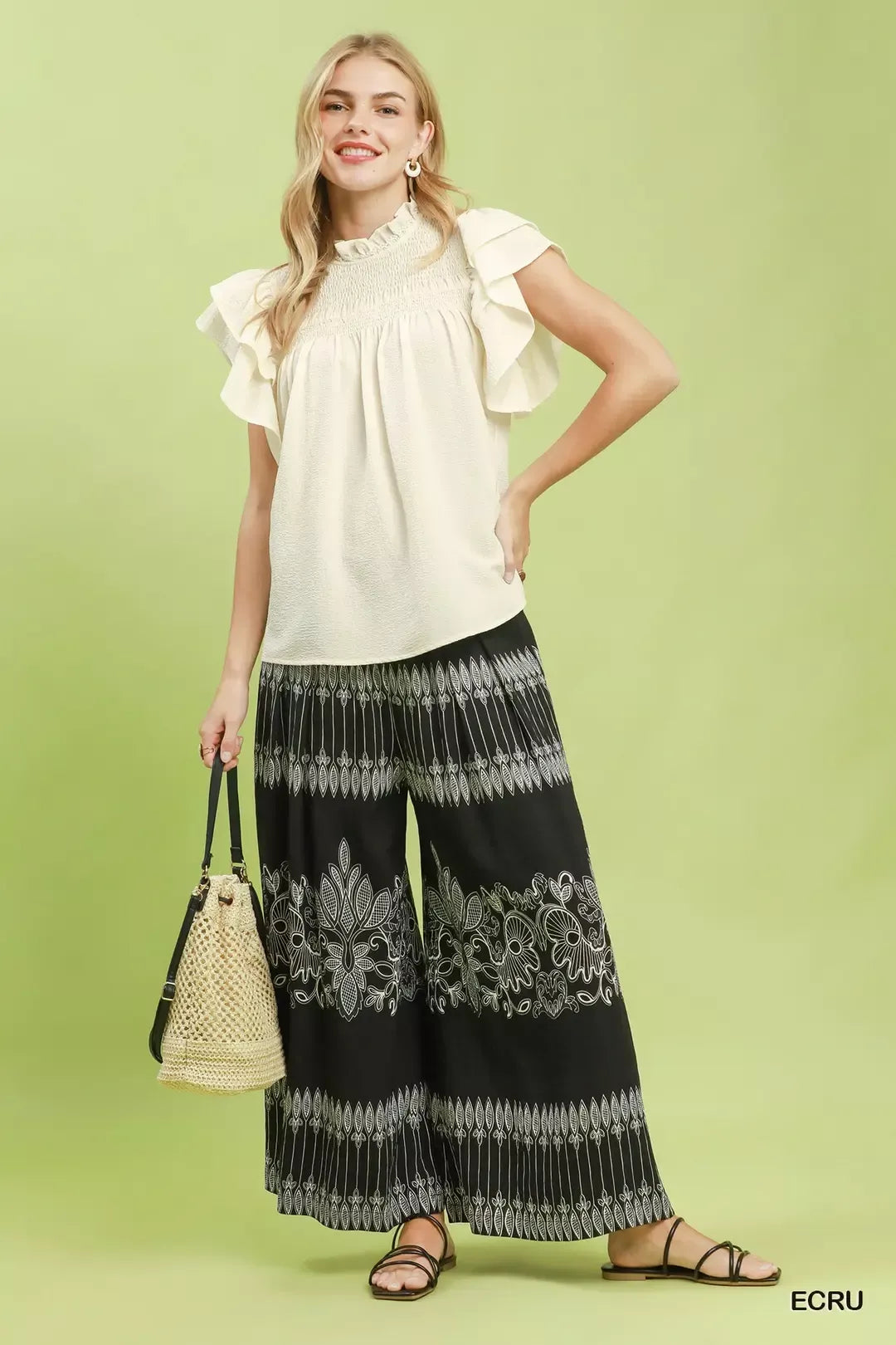 Umgee Smocked Ruffle Sleeve Textured Top | STAHlin RADIANCE