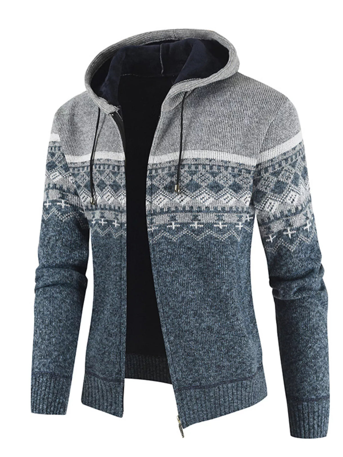 Men's Plus Size Hooded Fair Isle Pattern Knit Cardigan | STAHlin RADIANCE