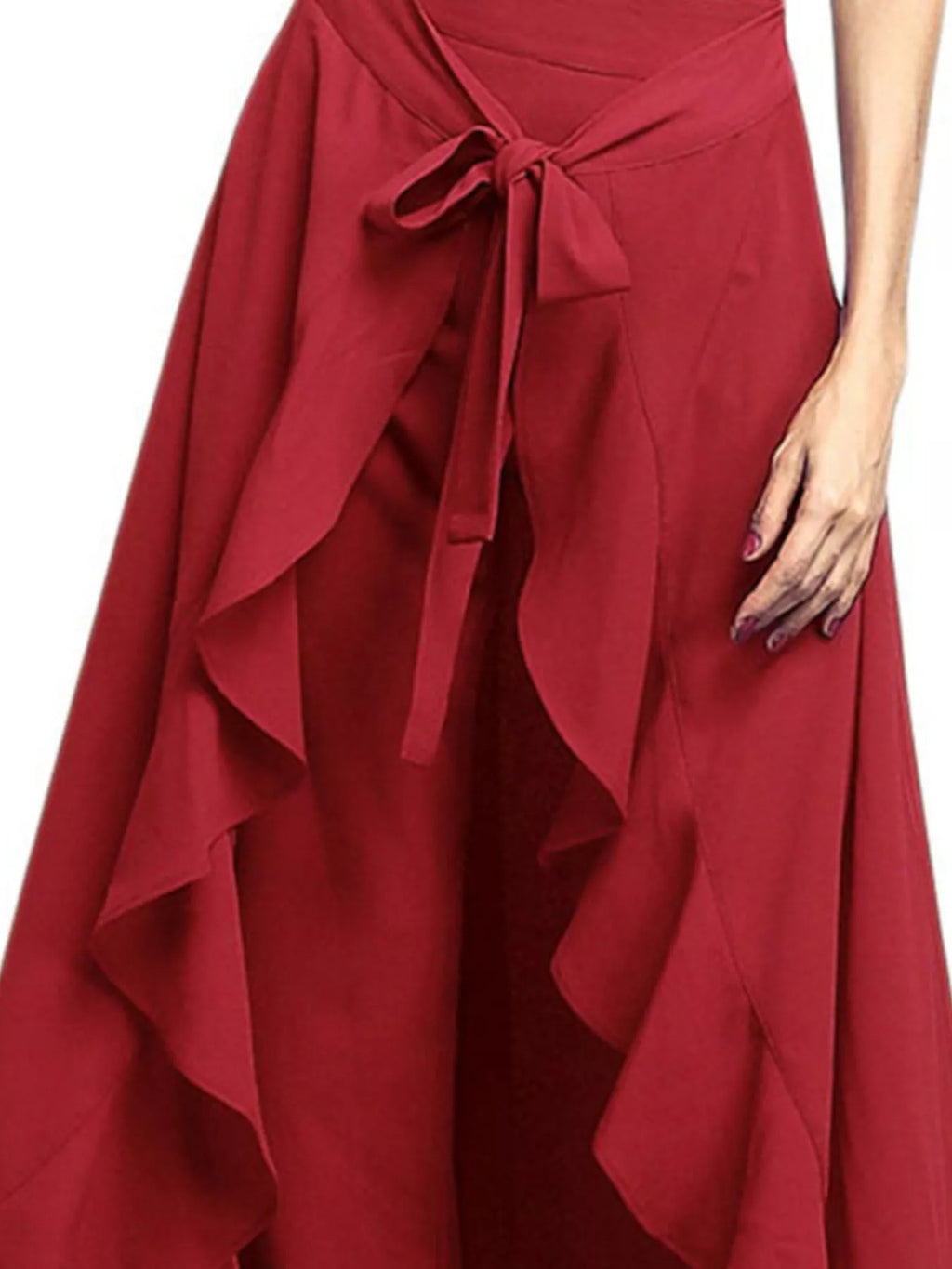 Full Size High-Waisted Tie-Front Ruffled Wide-Leg Pants Plus Size | STAHlin RADIANCE