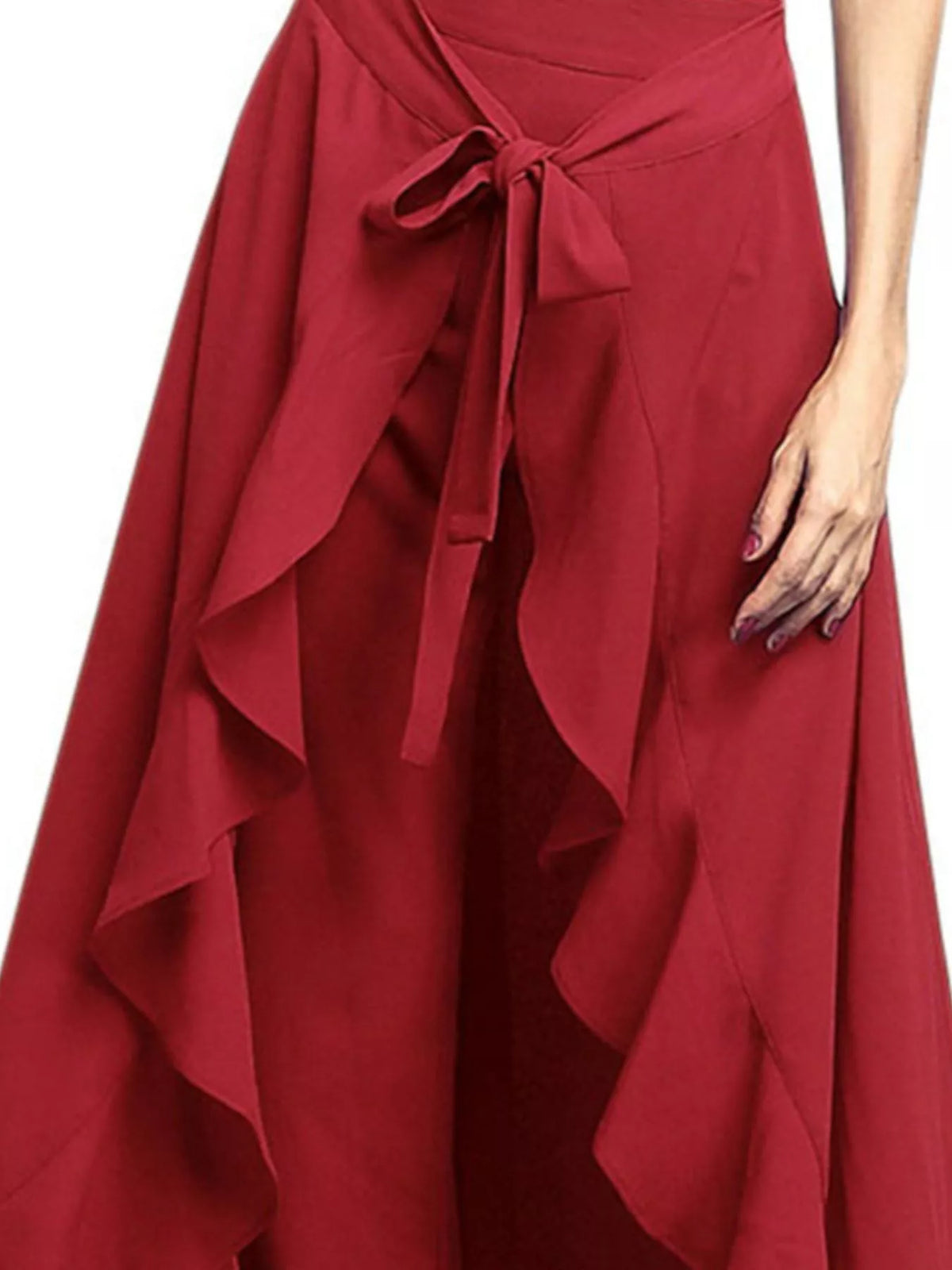 Full Size High-Waisted Tie-Front Ruffled Wide-Leg Pants Plus Size | STAHlin RADIANCE