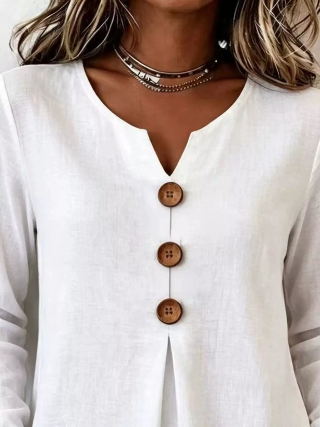 Full Size Decorative Button Long Sleeve Blouse Plus Size | STAHlin RADIANCE