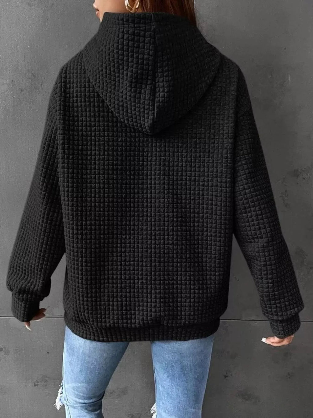 Full Size Textured Kangaroo Pocket Hoodie Plus Size | STAHlin RADIANCE