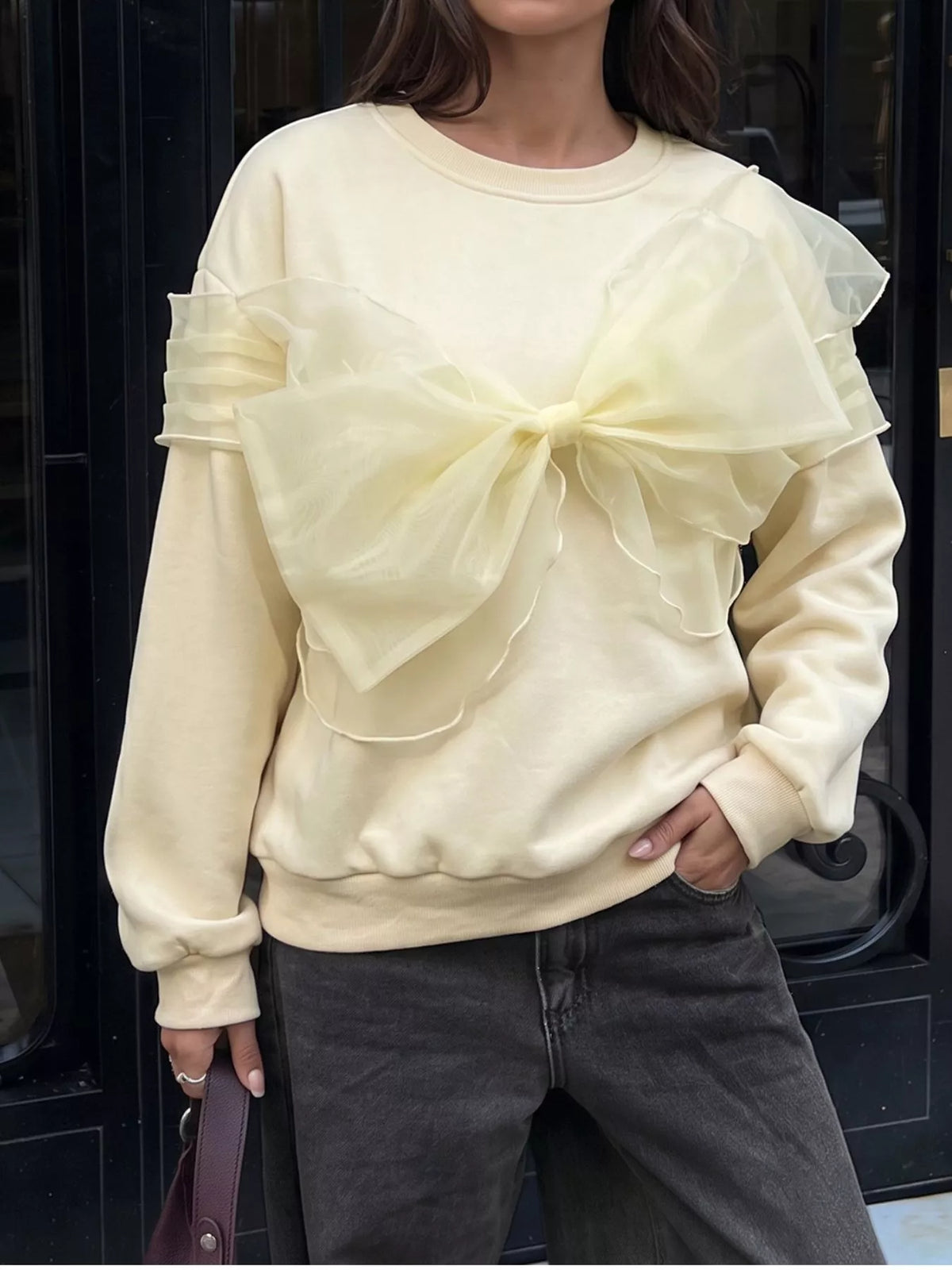 Bow Round Neck Long Sleeve Sweatshirt | STAHlin RADIANCE